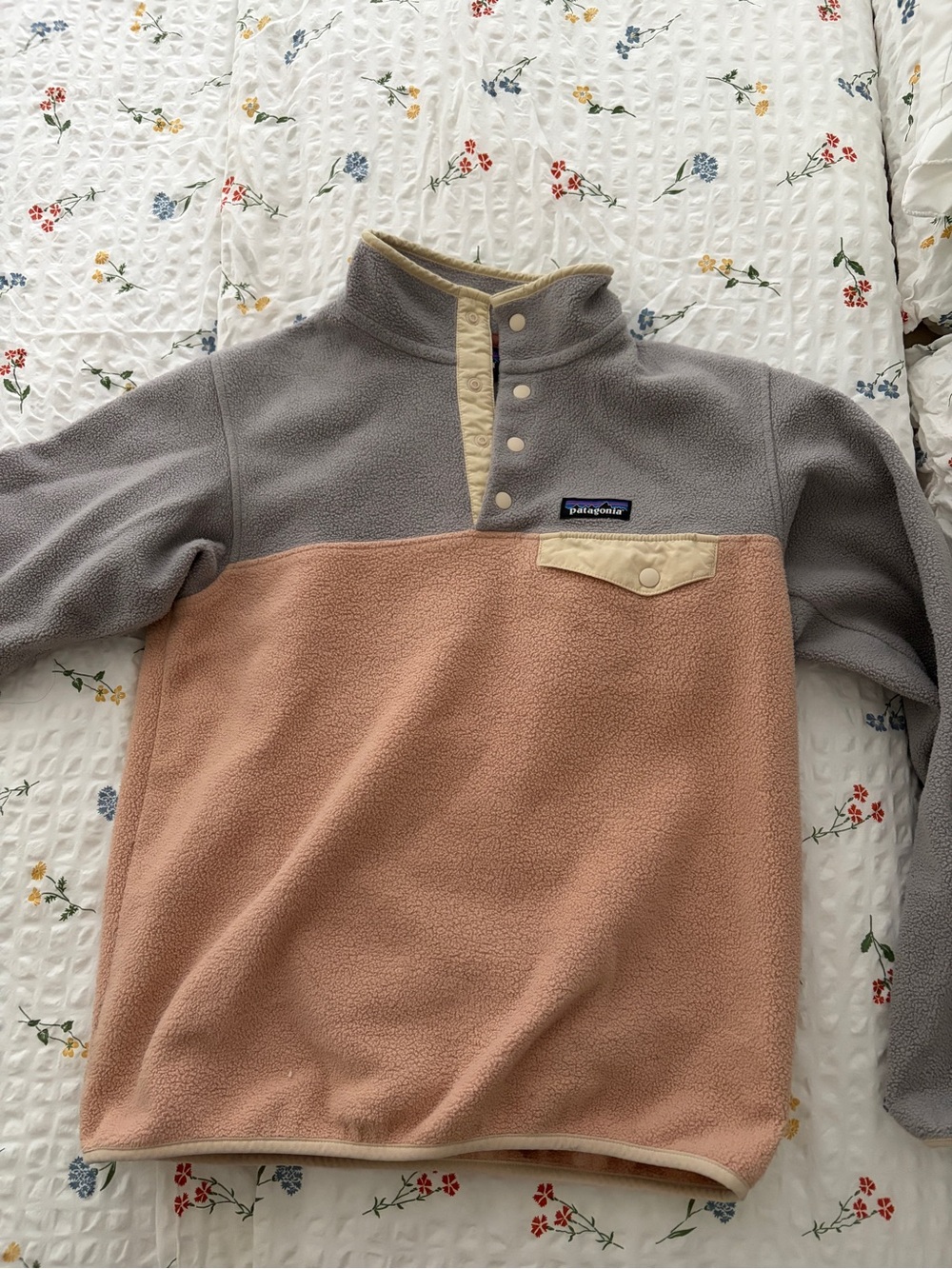 Patagonia Synchilla Two-Tone Zip Fleece Pullover - Gray & Blush